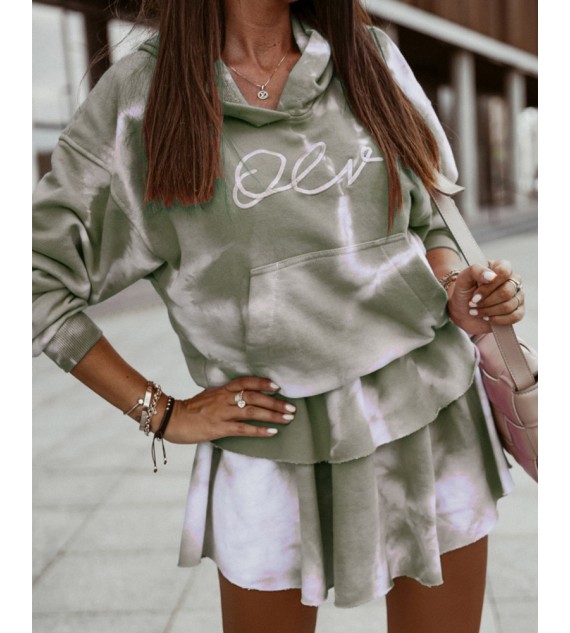 Tie Dye Drop Shoulder Hoodie & Skirt Set