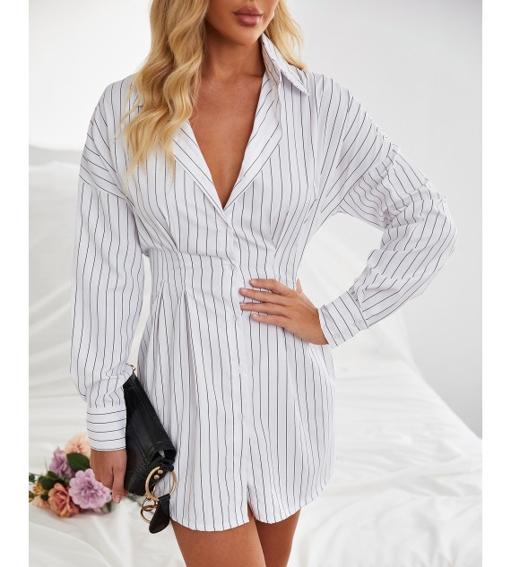 Striped Print Long Sleeve Shirt Dress