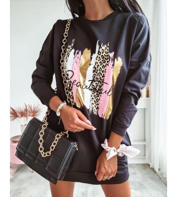 Letter Graphic Print Long Sleeve Sweatshirt Dress