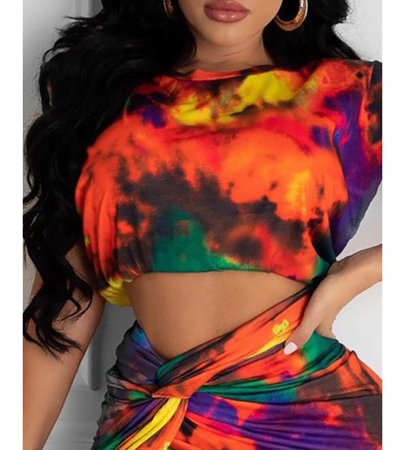 Tie Dye Print Tank Top & Twisted Skirt Set