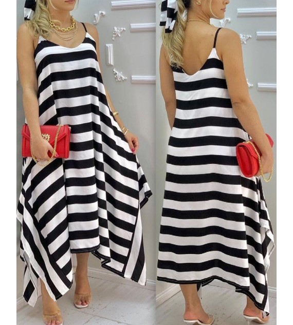Color  Striped Sling Loose Maxi Dress