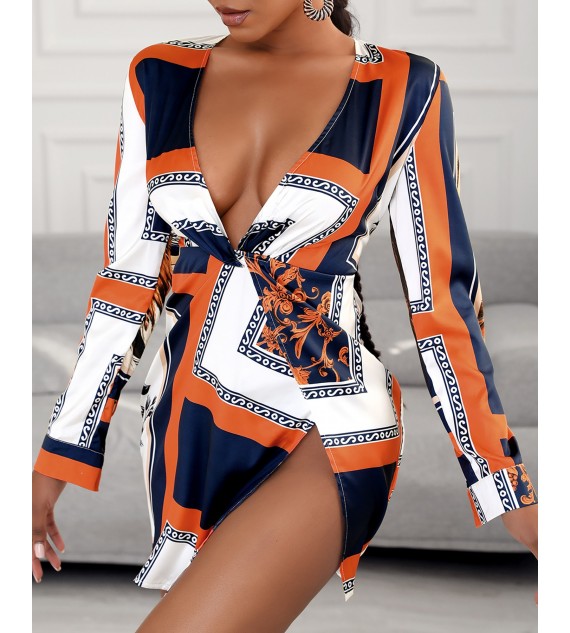 Floral Print Color Twisted Shirt Dress Women