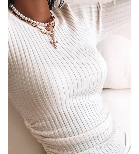 Ribbed Solid Drawstring Bodycon Dress