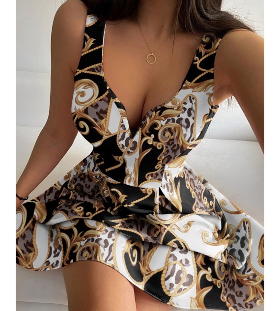 Sleeveless V-Cut Baroque Cheetah Print Dress