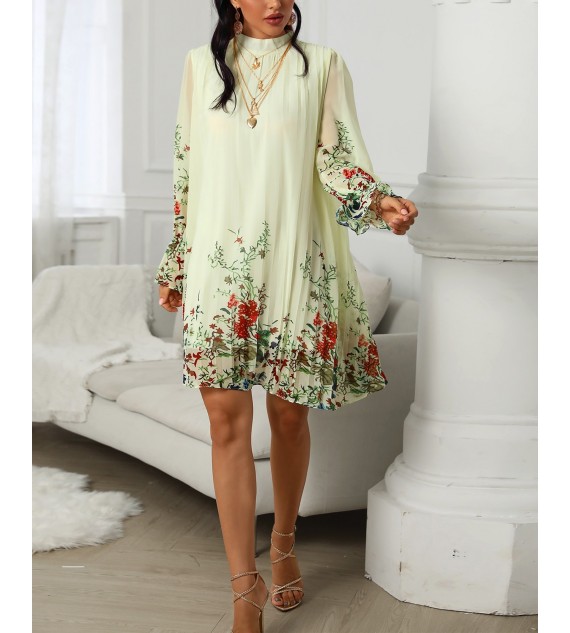 Florla Print Bell Cuff Ruched Casual Dress