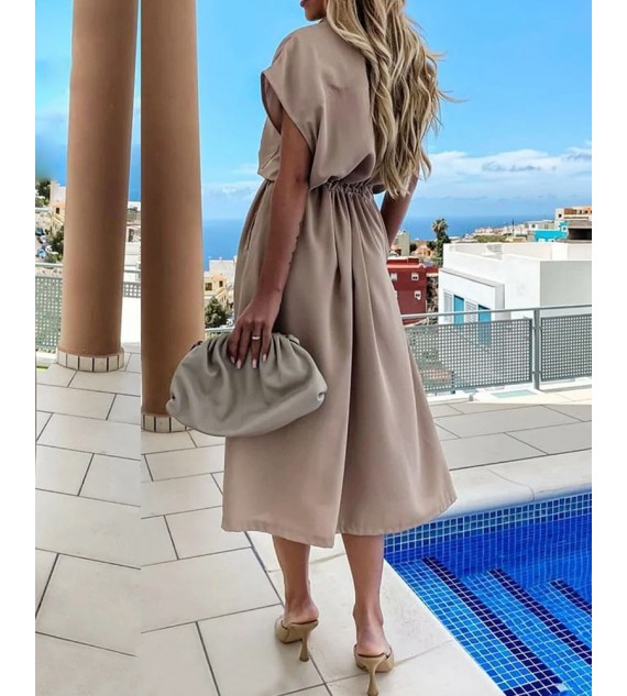 Button Pocket Design Slit Shirt Dress