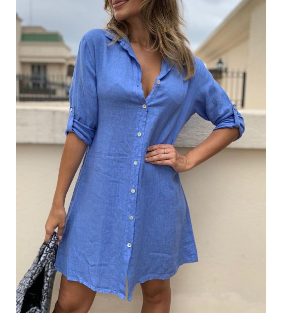 Button Pocket Design Long Sleeve Shirt Dress
