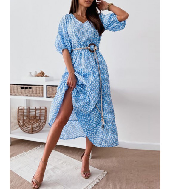 Lantern Sleeve Graphic Print Casual Dress