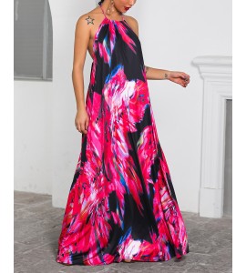 Halter Colorful Print Open Back Maxi Dress Sleeveless Casual Dress Holiday