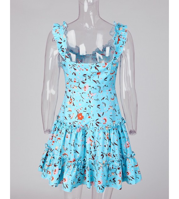 Floral Print Ruffle Trim Dress