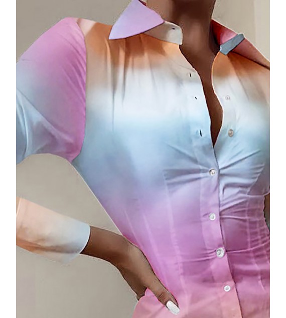 Ombre Color Buttoned ny Shirt Dress