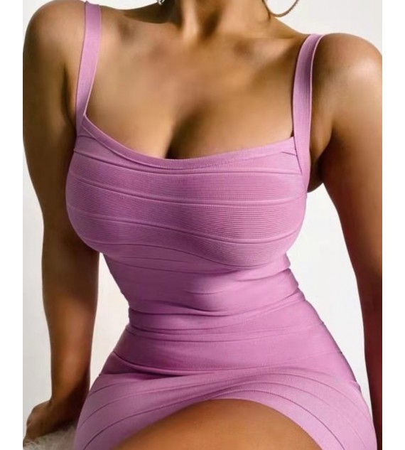 Solid Strap Slim Bodycon Mini Dress