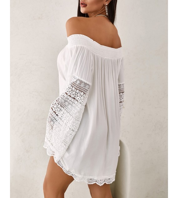 Scallop Lace Trim Bell Sleeve Casual Dress
