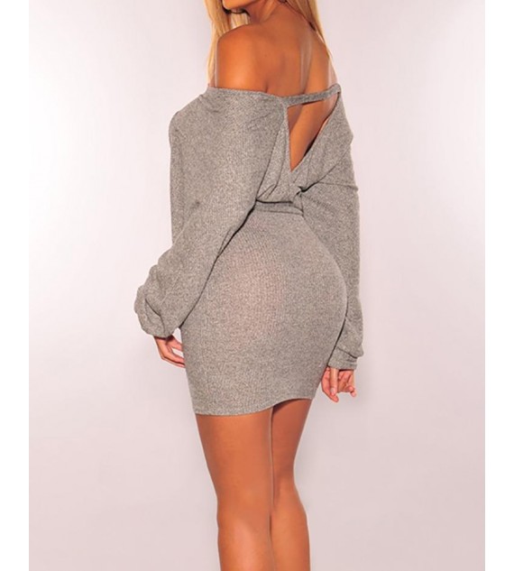 Cutout Backless Long Sleeve V-Neck Bodycon Dress