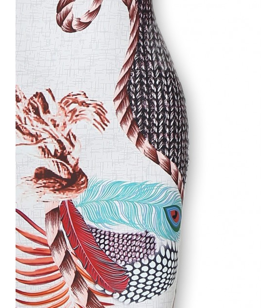 Peacock Feather Print Cutout Back Thigh Slit Maxi Dress