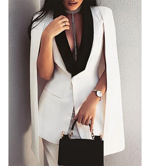 Two Piece Sets Color Cape Blazer Coat & Skirt Set Elegant Work Wear Skirt Set