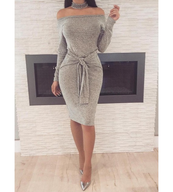 Off Shoulder Long Sleeve Bodycon Women Dress