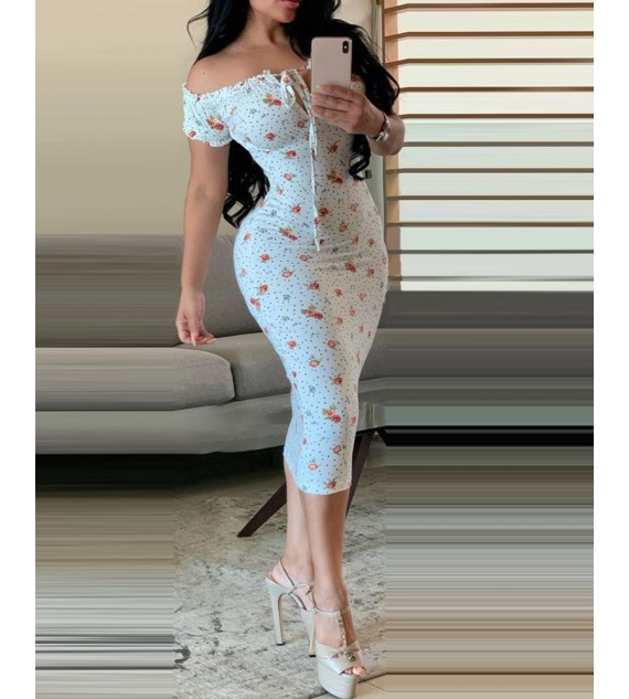 Floral Print Off Shoulder Bodycon Dress