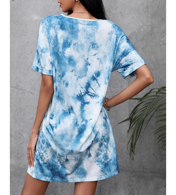 Tie Dye Print Pocket Design Casual Dress