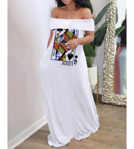 Graphic Print Off Shoulder Casual Maxi Dress