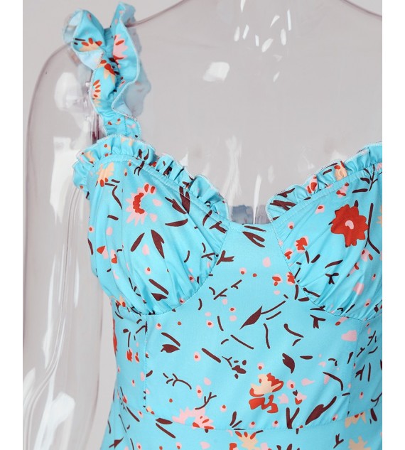 Floral Print Ruffle Trim Dress