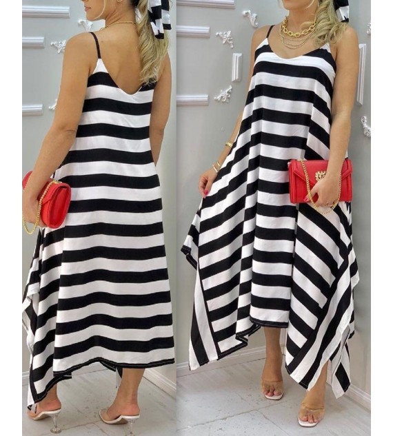 Color  Striped Sling Loose Maxi Dress