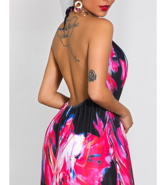 Halter Colorful Print Open Back Maxi Dress Sleeveless Casual Dress Holiday