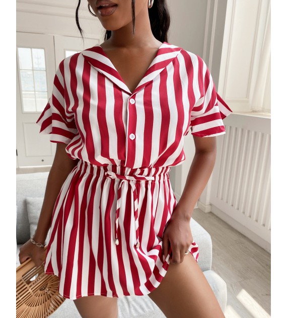 Striped Color Ruffles Shirt Dress
