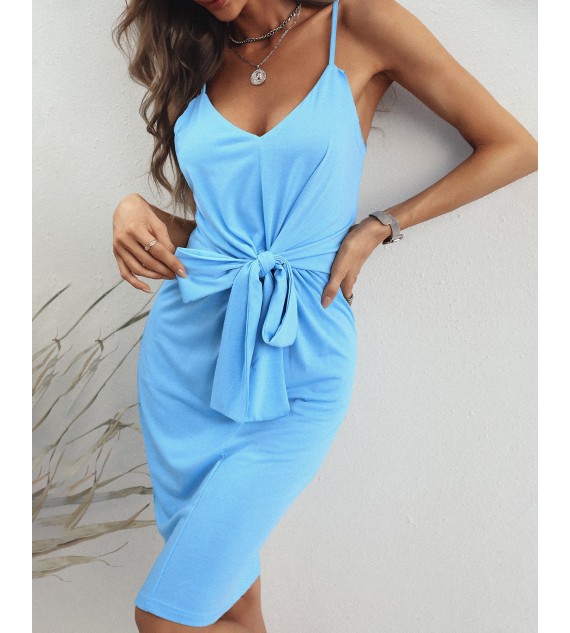 Tie Front Twisted Spaghetti Strap Casual Dress