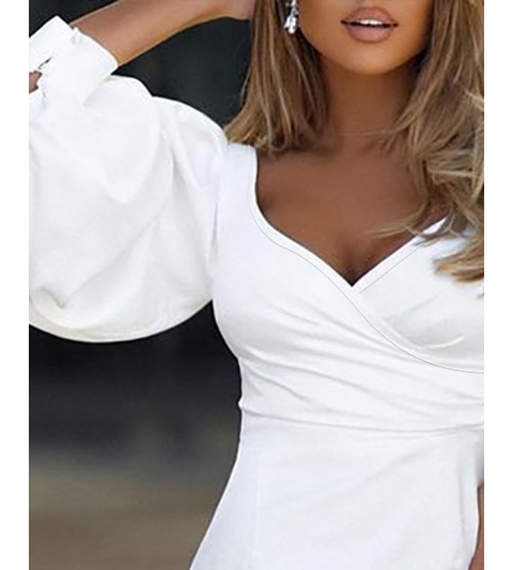 Lantern Sleeve Ruched Bodycon Dress