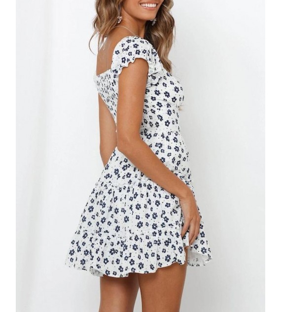 Floral V Neck Fit & Flare Dress
