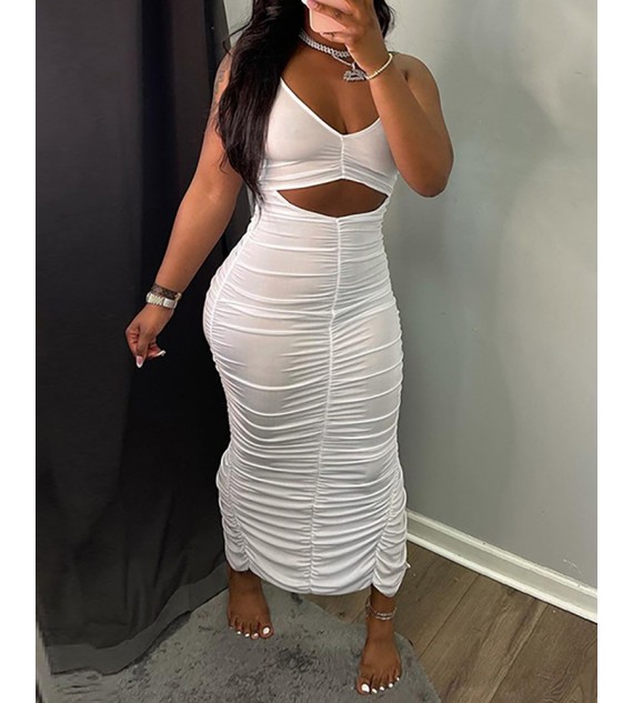 Halter Backless Cutout Ruched Slit Maxi Dress