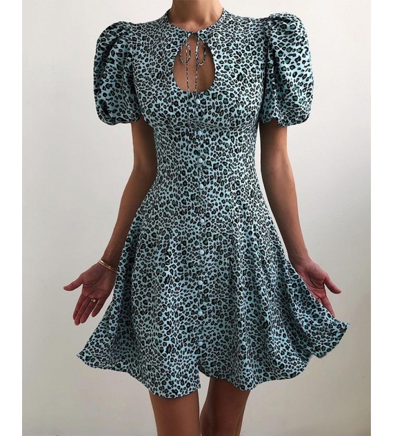 Leopard Short Sleeve Loose Mini Dress