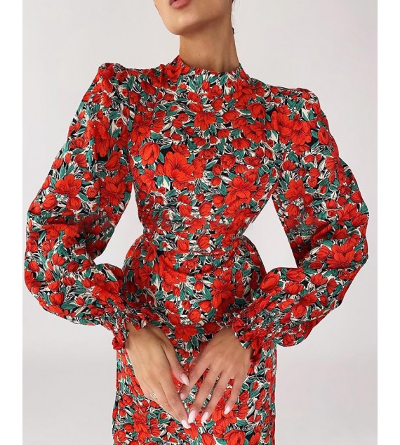 Puff Lantern Sleeve Floral Print Dress