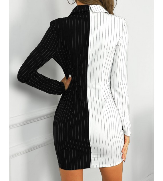 Contrast Color Striped rt Blazer Dress