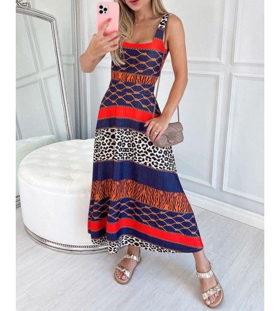 Thick Strap Cheetah Zebra Stripe Print Color Dress