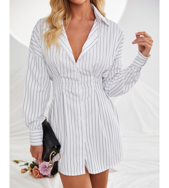 Striped Print Long Sleeve Shirt Dress