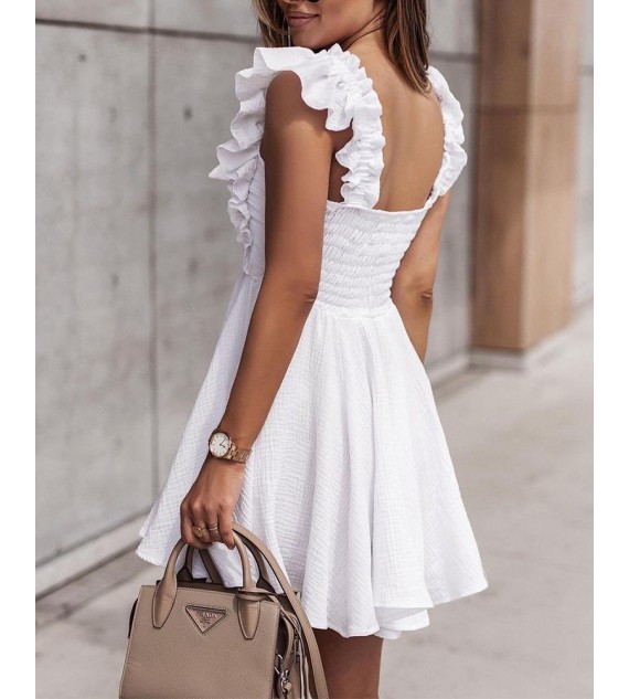 Solid Color Ruffle Hem ny Waist Sleeveless Mini Dress