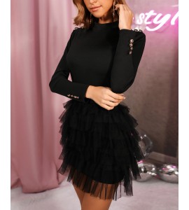 Solid Organza Spliced Mini Dress