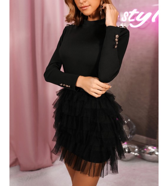 Solid Organza Spliced Mini Dress