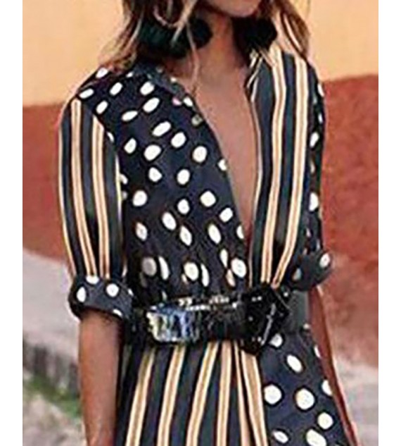 Dots & Stripes Plunge Slit Maxi Women Dress