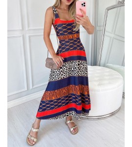 Thick Strap Cheetah Zebra Stripe Print Color Dress