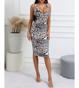 Cheetah Print V-Cut Sleeveless Maxi Dress