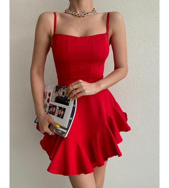 Solid Color Ruffle Hem Cami Dress