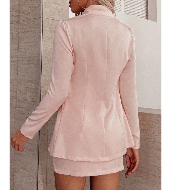 Long Sleeve Blazer Coat & Pockets Skirt Set