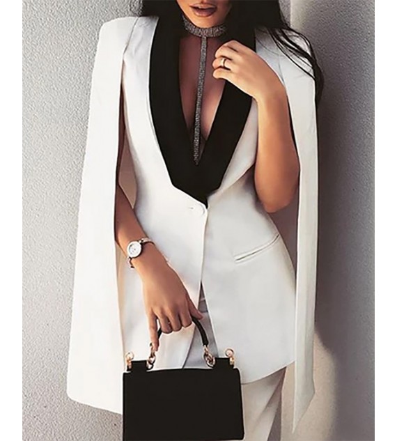 Two Piece Sets Color Cape Blazer Coat & Skirt Set Elegant Work Wear Skirt Set