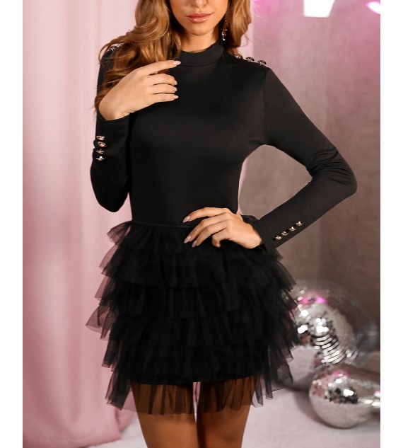 Solid Organza Spliced Mini Dress