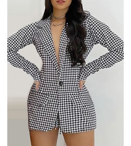 Plaid Print Buttoned Blazer Coat & Skirt Sets