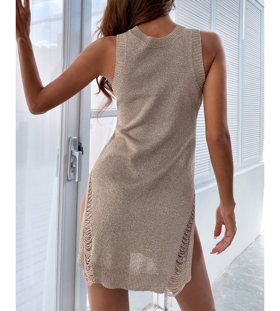 Ripped Sleeveless Knit Casual Dress