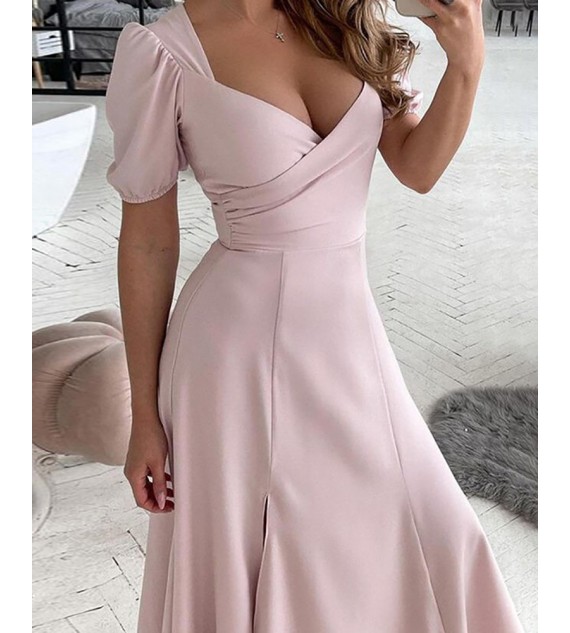 Short Sleeve Backless Ruched Casual Dress